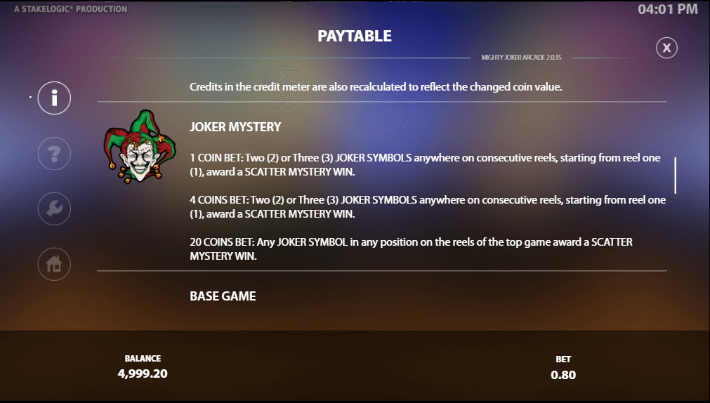 Mighty Joker Arcade online slot game paytable