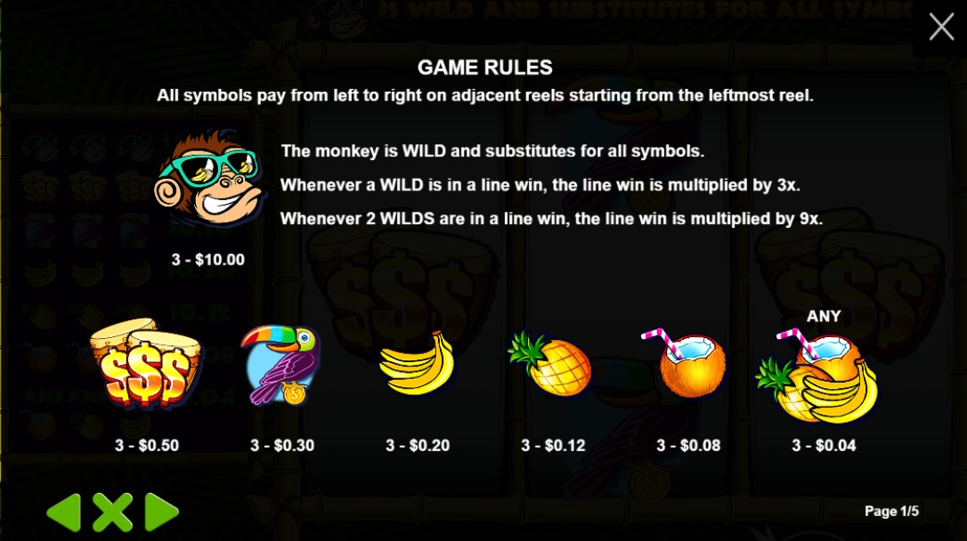 Monkey Madness Online Slot Paytable
