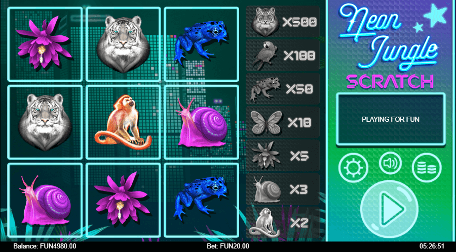 Neon Jungle Scratch Card Scratch Game Full Card