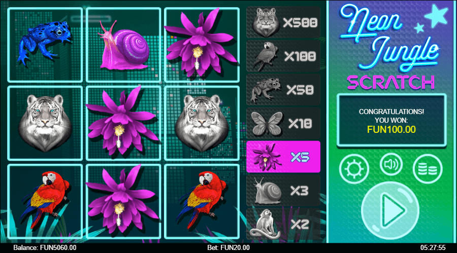 Neon Jungle Scratch Card Scratch Game Win