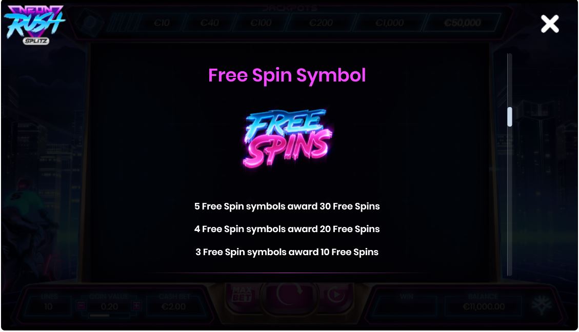 Yggdrasil Gaming Neon Rush Online Slot Special Feature Free Spins Symbol