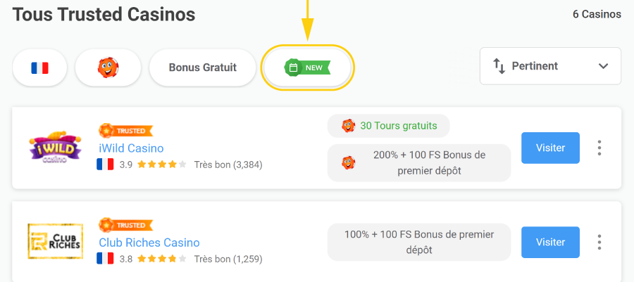utilisez le filtre nouveau