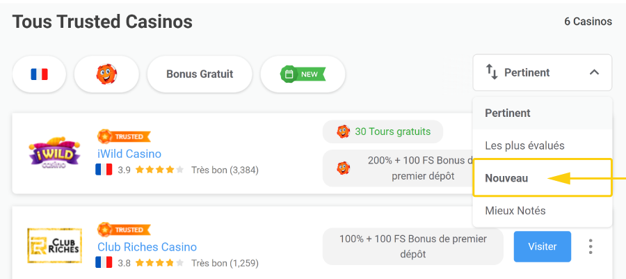 triez la liste par les plus recents