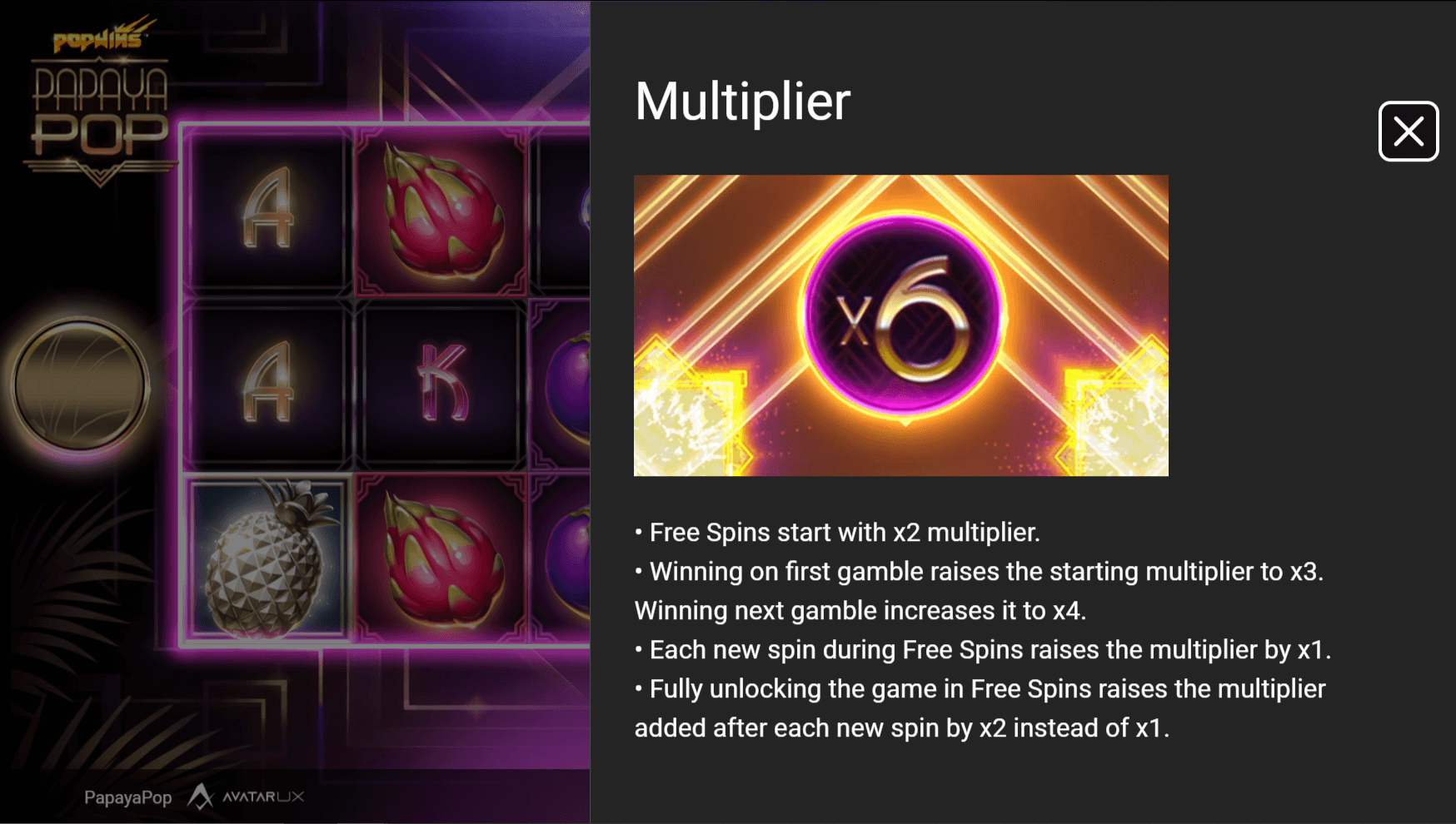 PapayaPop online slot game multiplier