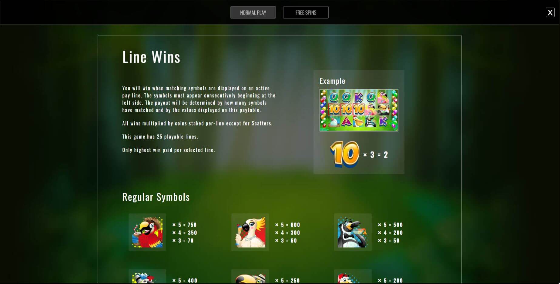 Party Parrot online slot game paytable
