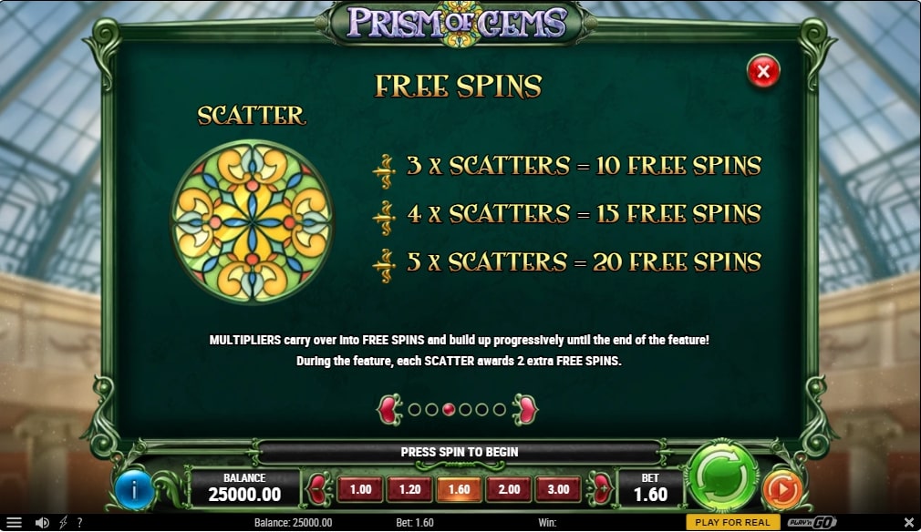 Prism of Gems Slot Paytable Bonus