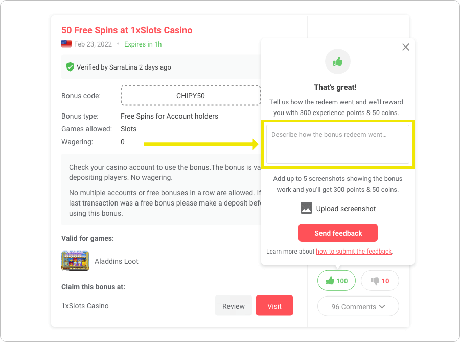Provide additional written feedback example
