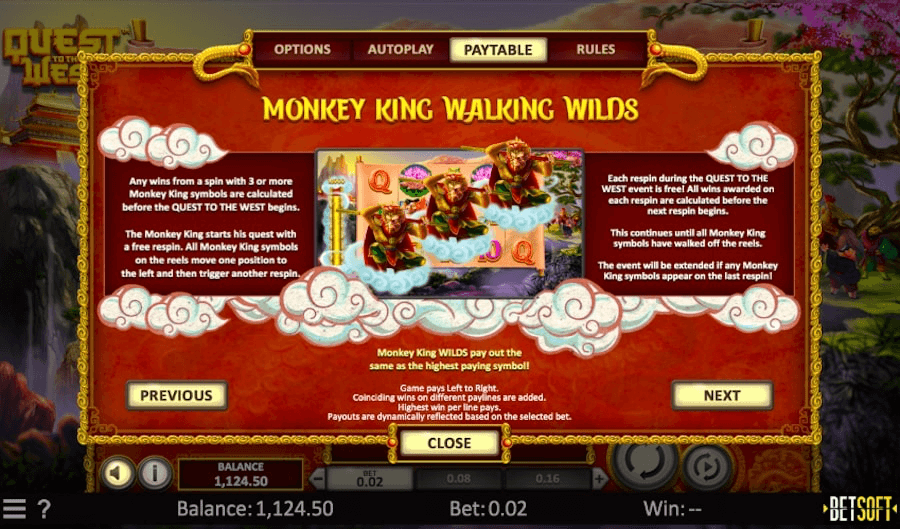 Quest To The West Online Slot Special Features Paytable