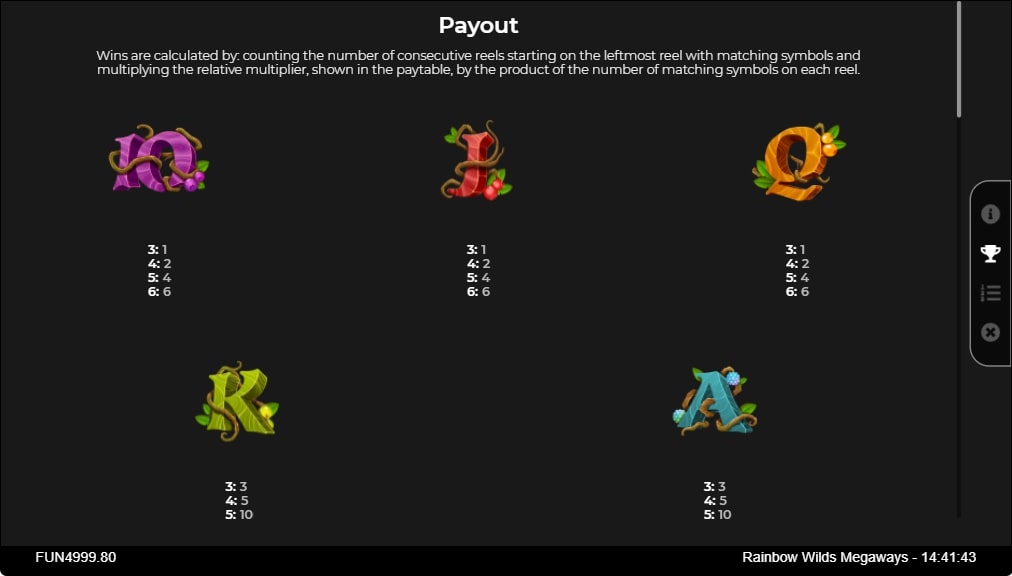 Rainbow Wilds Megaways Paytable Win