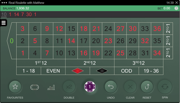 Real Roulette with Matthew betting table
