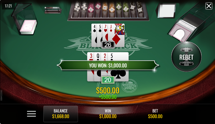 Blackjack Spiel Rolling Stack bei Rival