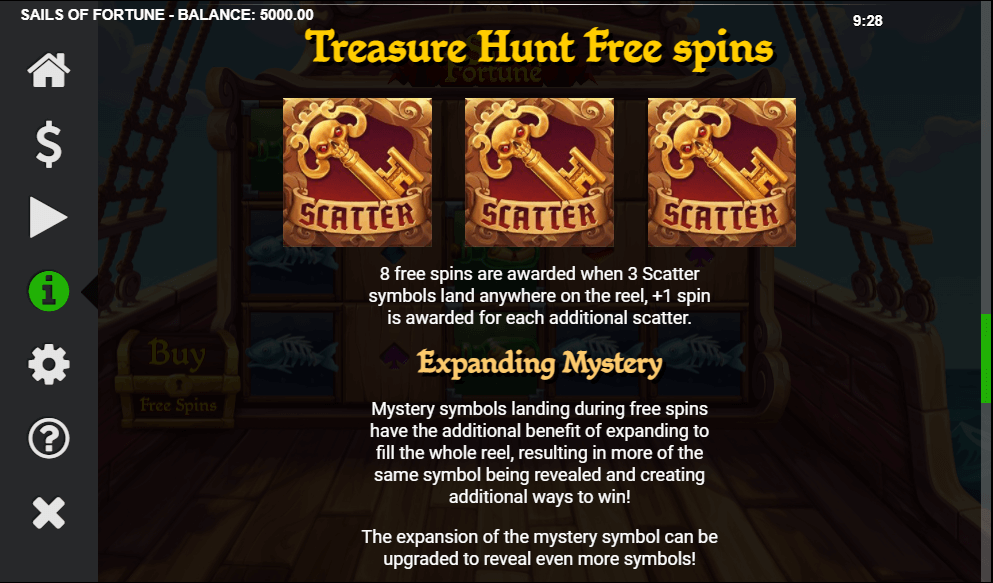 Sails of Fortune online slot game treasure hunt free spins