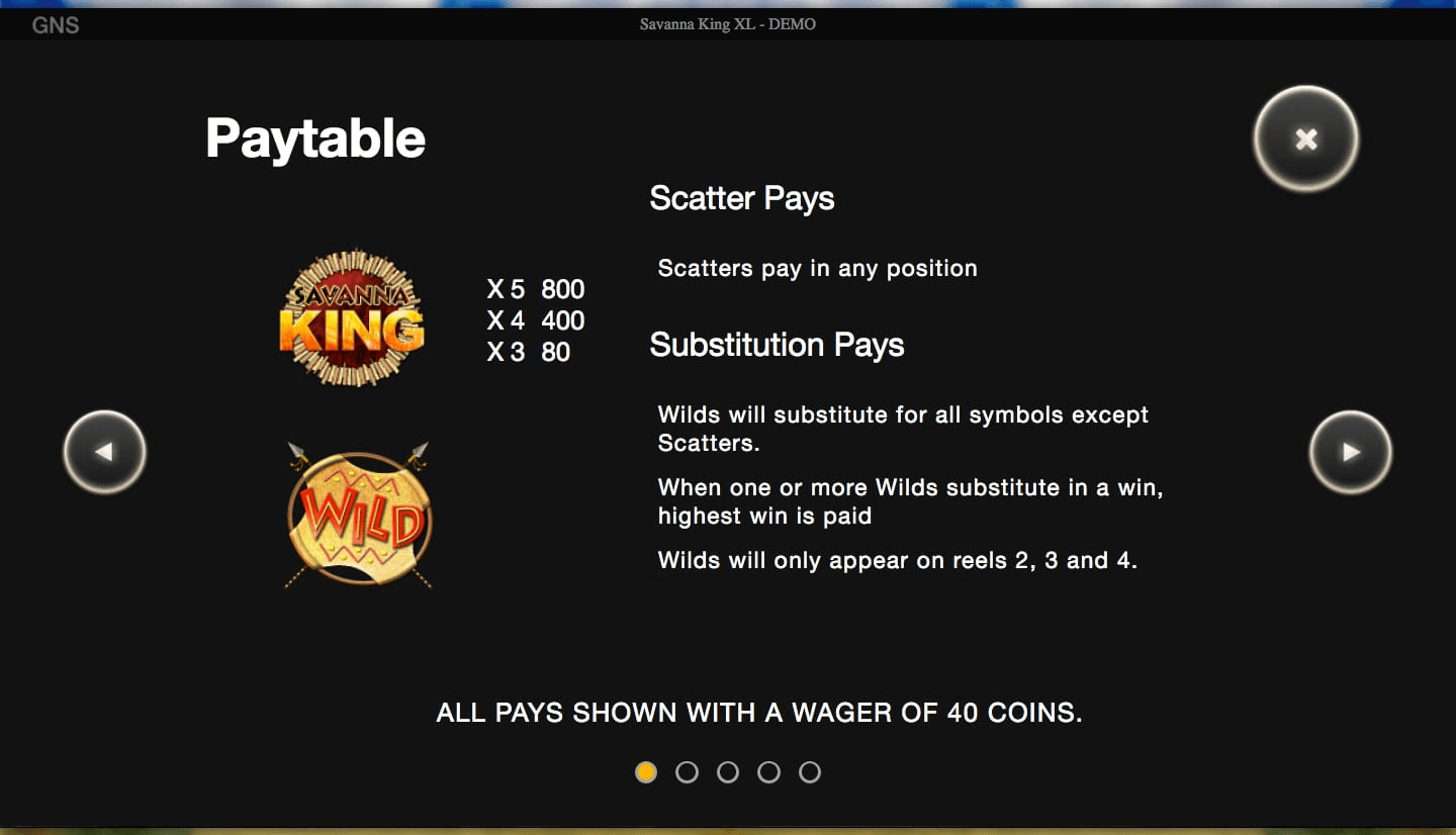 Savanna King XL Online Slot Special Features Scatters and Wilds
