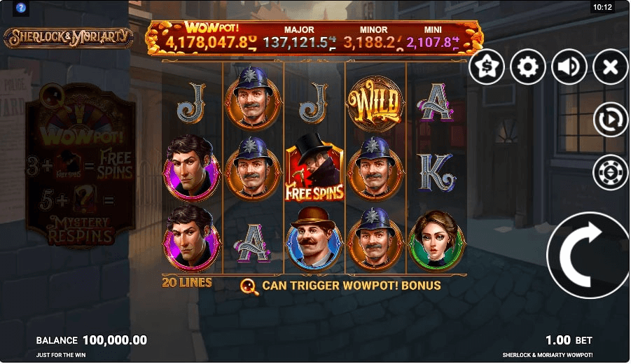 Sherlock and Moriarty WowPot online slot game reels