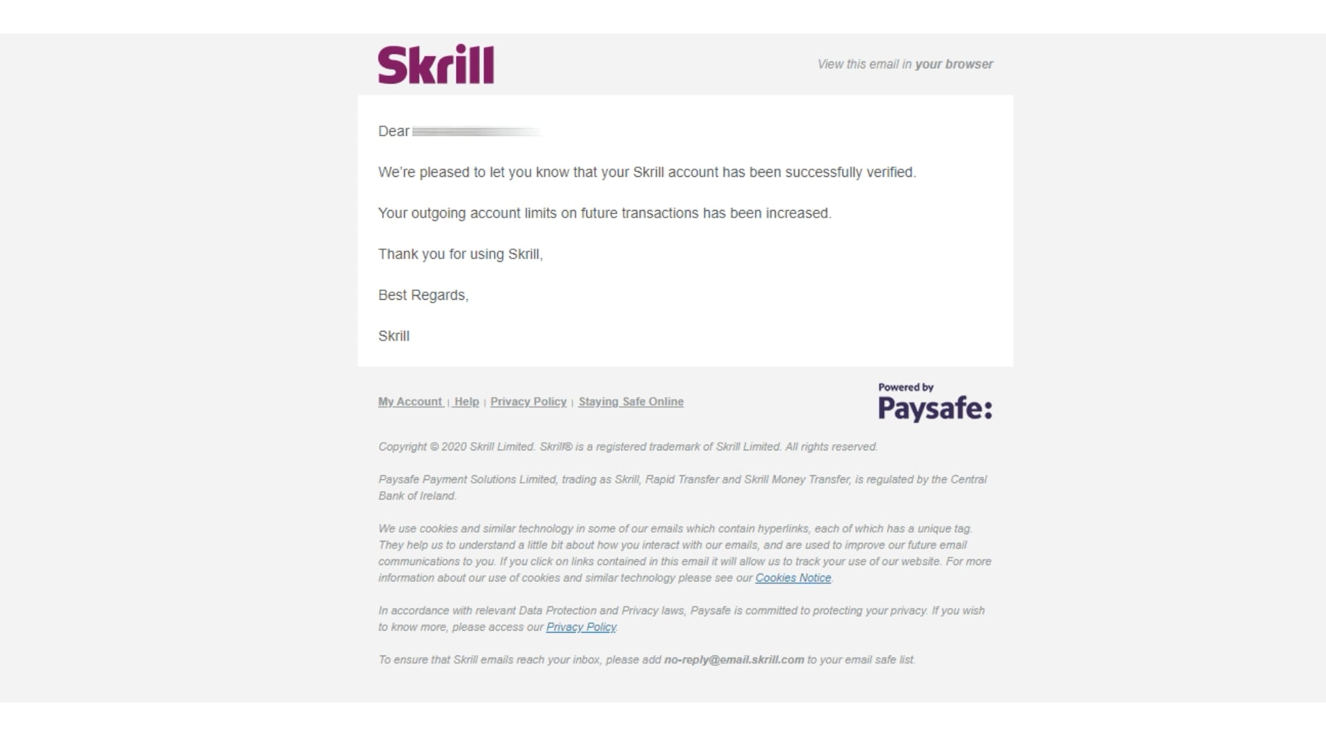 Skrill Verification Email