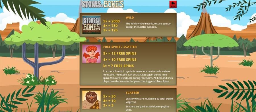 Stone and Bones online slot game free spins and scatter symbols payout