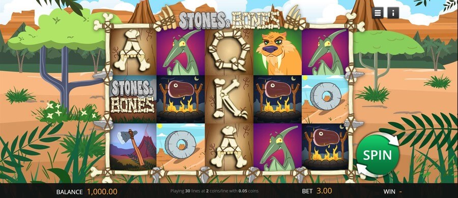 Stone and Bones online slot game reels
