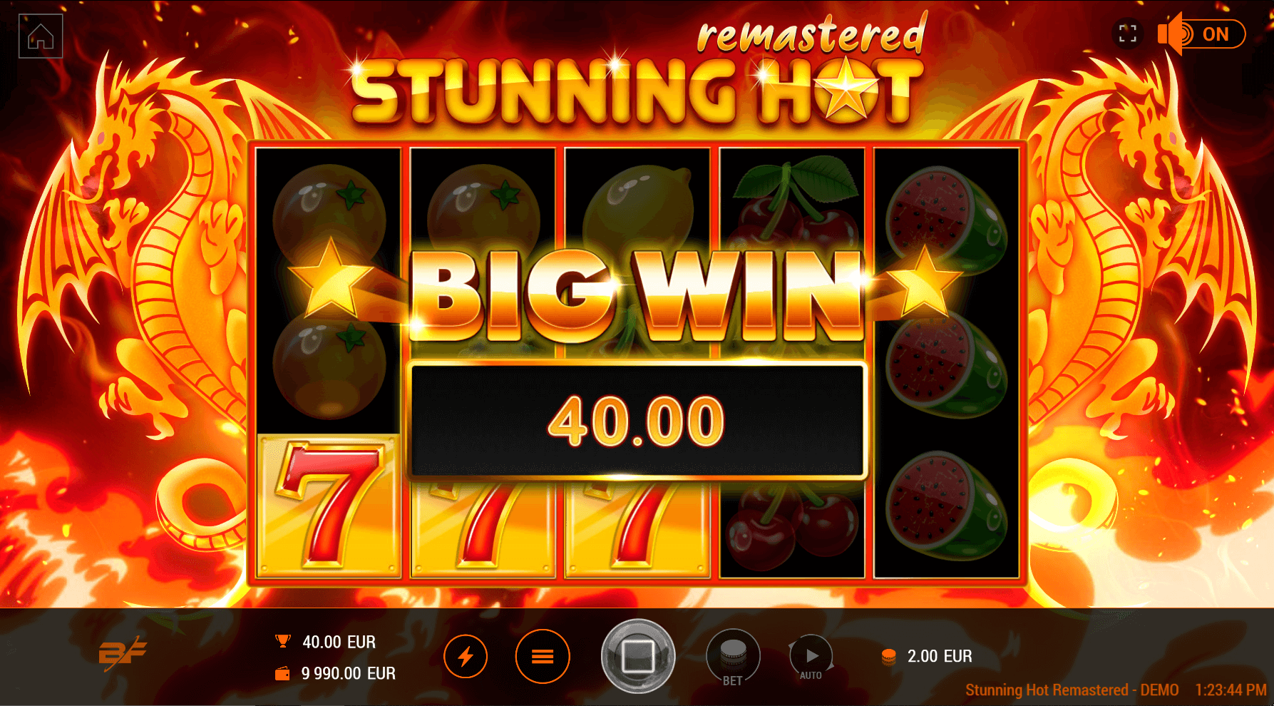 Stunning Hot Remastered big win screen
