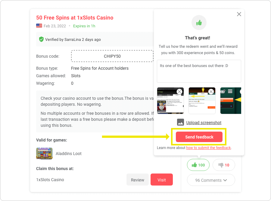 Submit your feedback example