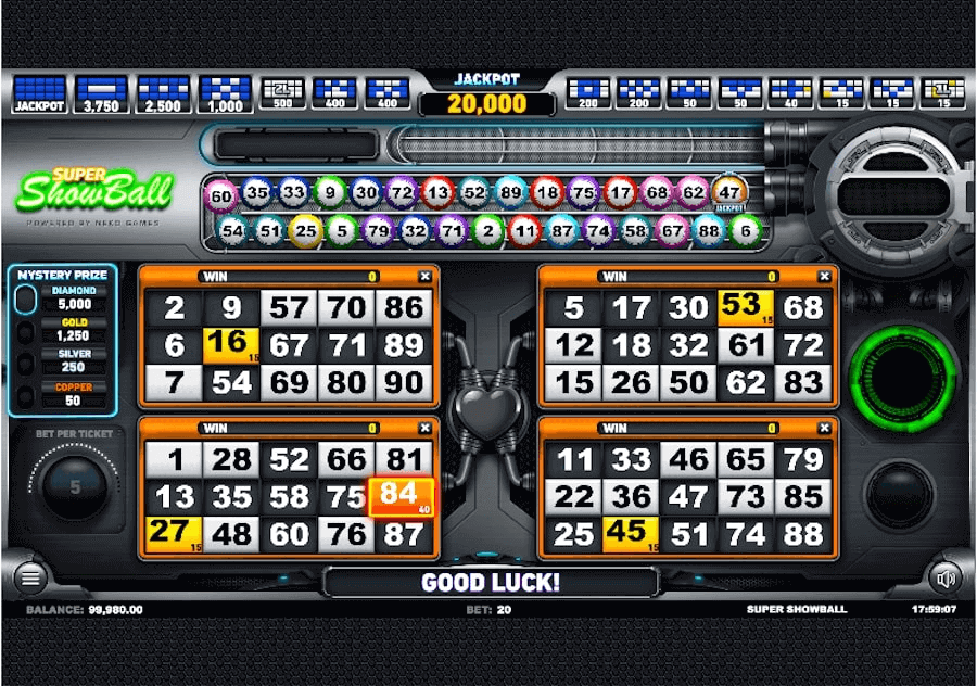 Super Showball Bingo Game game lines