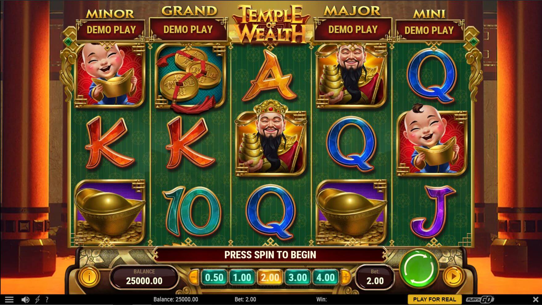 Temple of Wealth online slot game reels