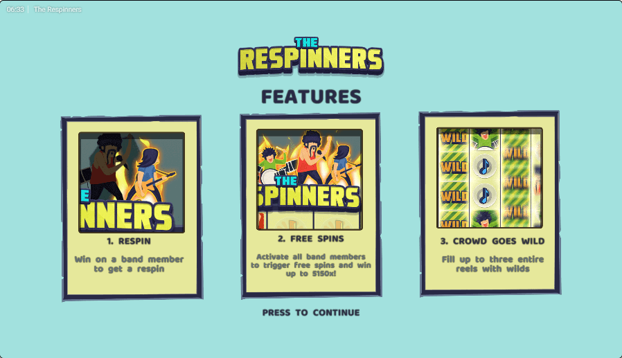 The Respinners online slot game features