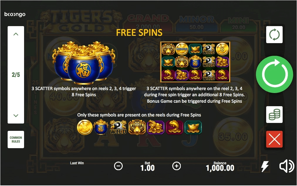 Tiger's Gold Online Slot Special Features