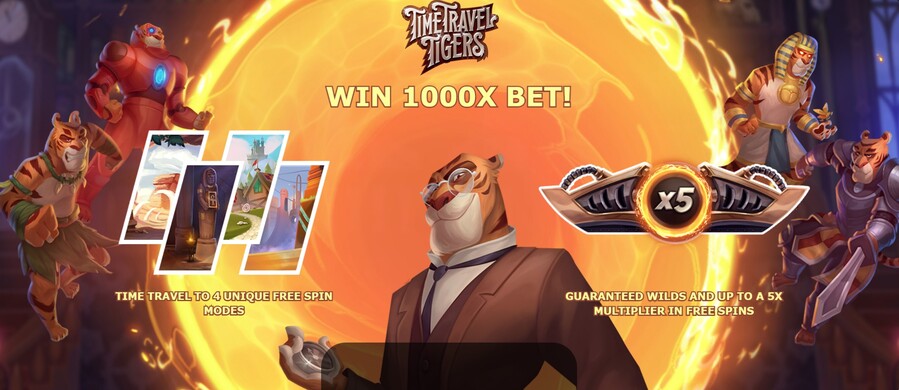 Time Travel Tigers online slot game intro screen