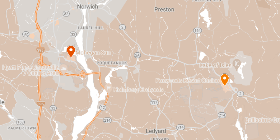 Top Gambling Destinations and Casinos - US Casinos Native Casinos Connecticut Map 