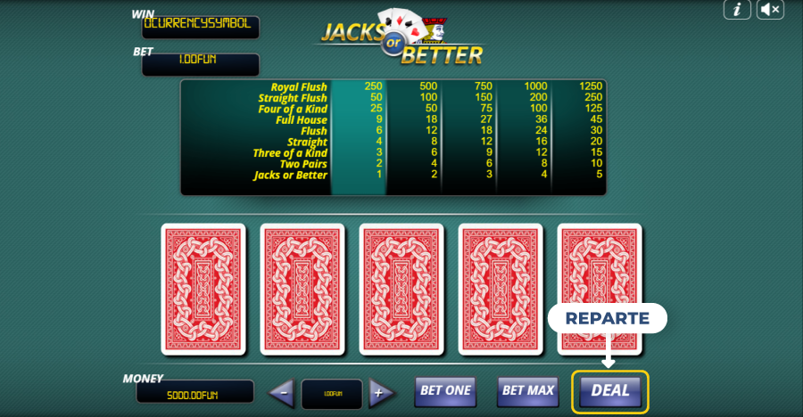 imagen de reparto en video poker