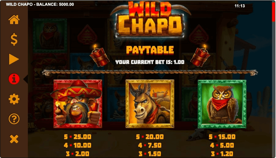 Wild Chapo online slot game paytable