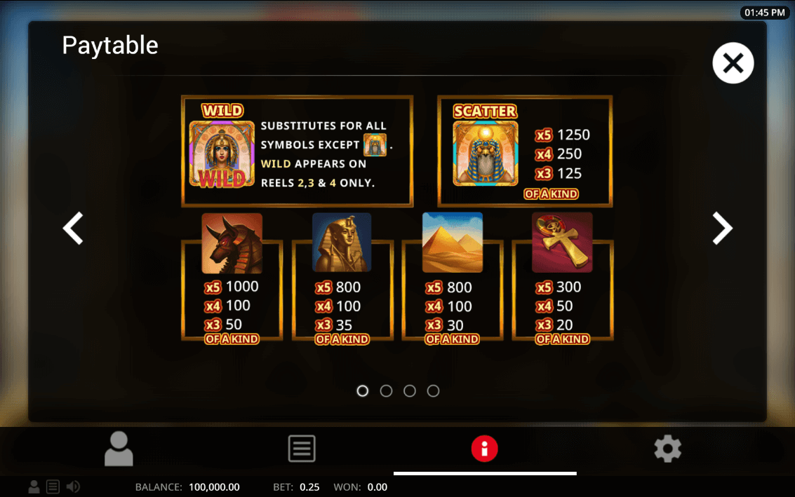 Wild Pharaoh Online Slots Game Paytable