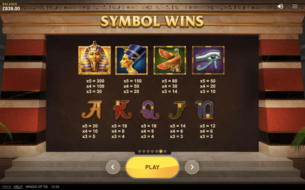 RED TIGER GAMING WINGS OF RA ONLINE SLOT PAYTABLE