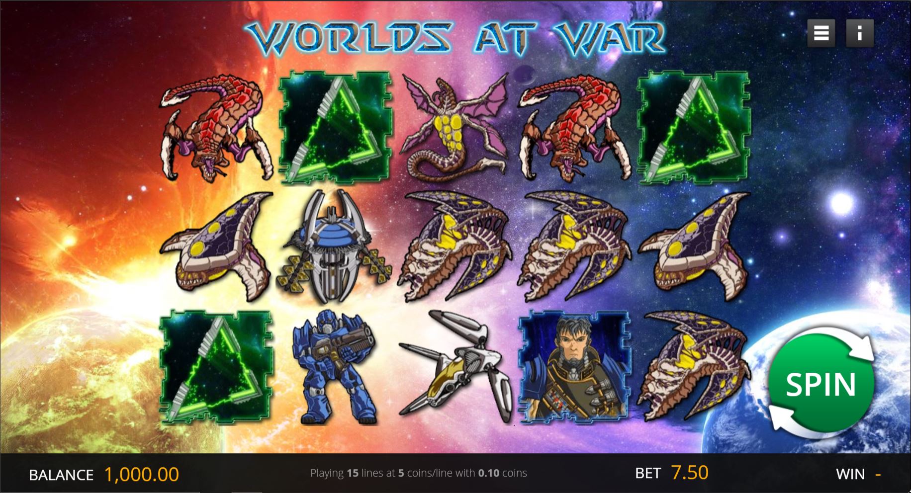 World at war online slot game reels