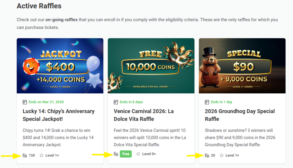 Active Raflles Section Free/Paid Entry 