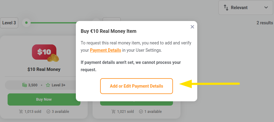 Add or Edit Payment Method to Buy RMI
