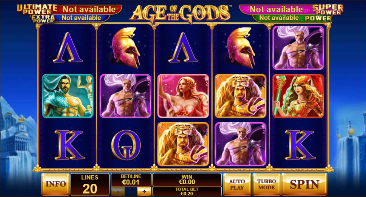 Age of the Gods Slot Game Main Screen
