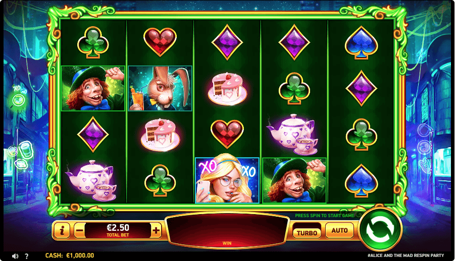 Alice and the Mad Respins Party Online Slot Game Reels