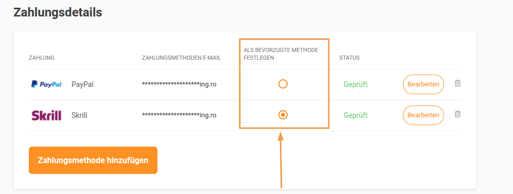 Als bevorzugte methode festlegen DE