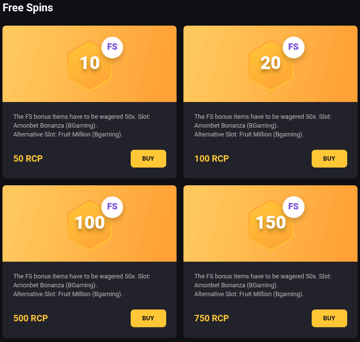 Amonbet Bonus Shop Interface