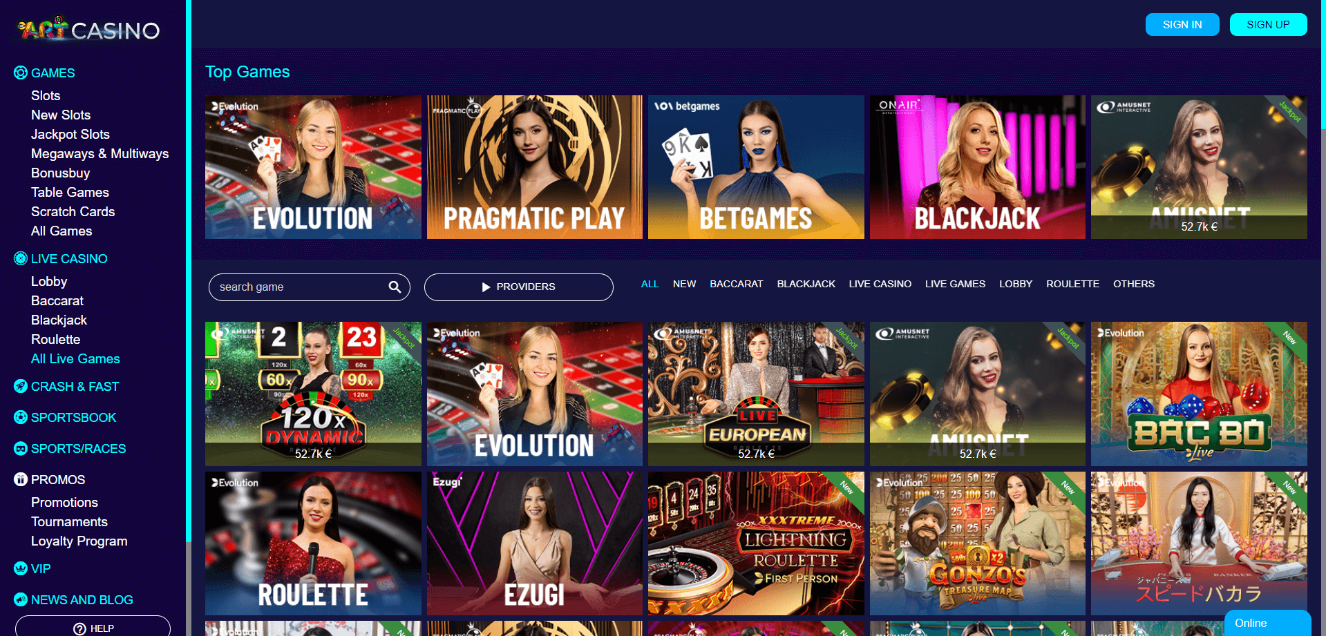 artcasino game types
