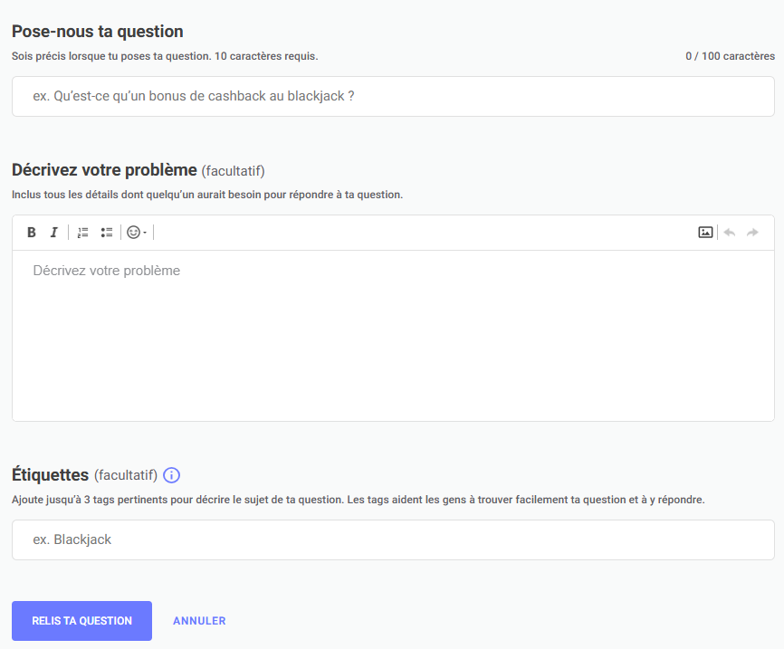 Formulaire « Poser une question »