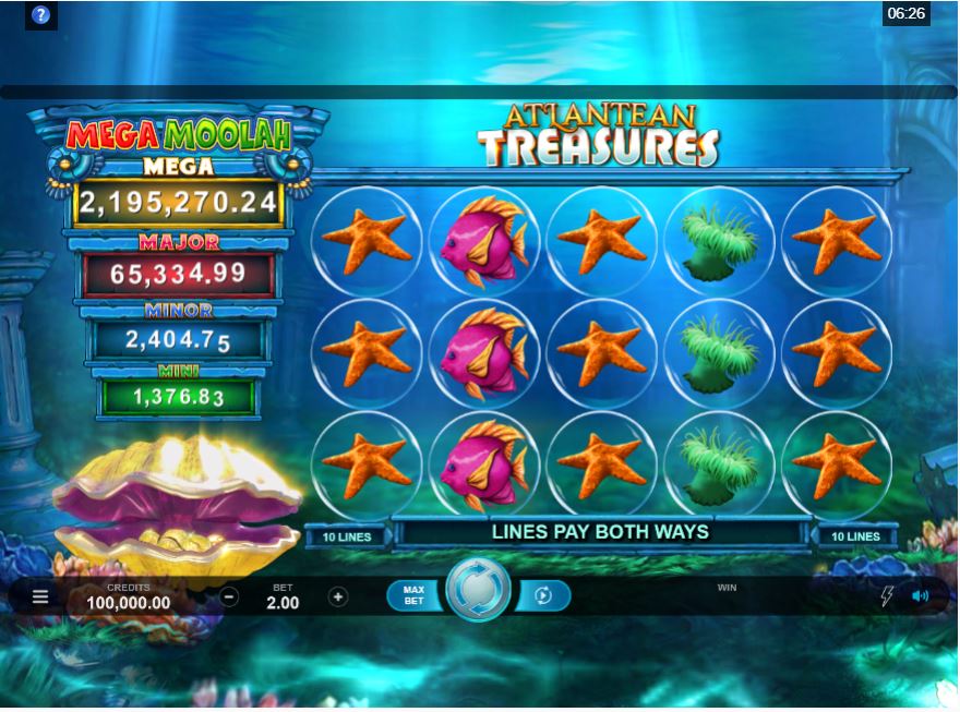 Atlantean Treasures Slot Game Main Screen