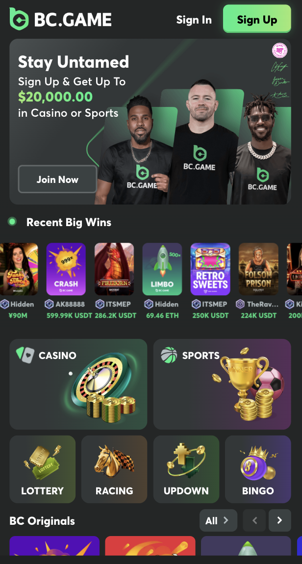 Bc Game Casino Homepage Image