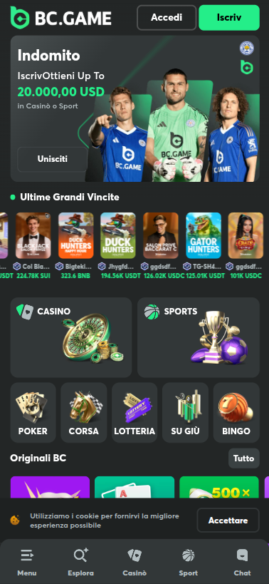 Immagine della homepage di Bc Game Casino