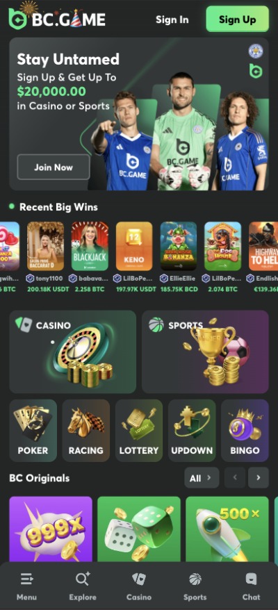 bc.game casino homepage mobile