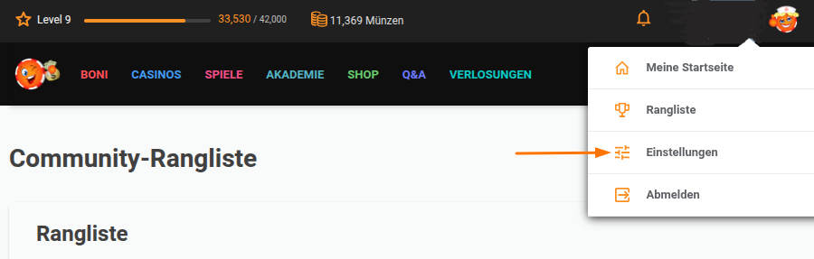 Bestenlisten-Benutzermenü
