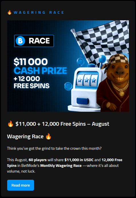 betmode casino wagering race