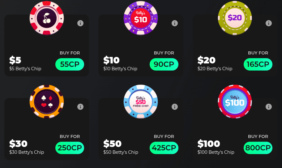 betty wins casino comp shop