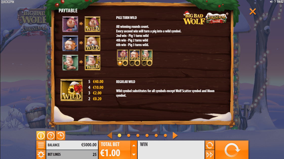 Big Bad Wolf Christmas Online Slot Game Paytable